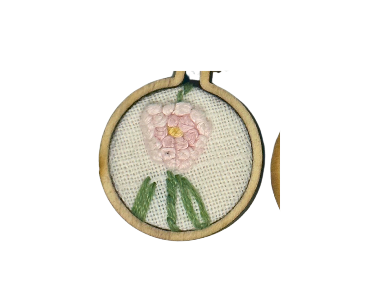 Pink flower 1" embroidery hoop handmade home made earrings retro