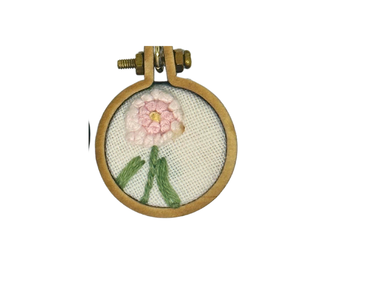 Pink flower 1" embroidery hoop handmade home made earrings retro